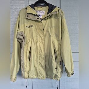 Columbia Lightweight Hooded Womans Jacket  Double Zip Snap Over Zippered Pockets